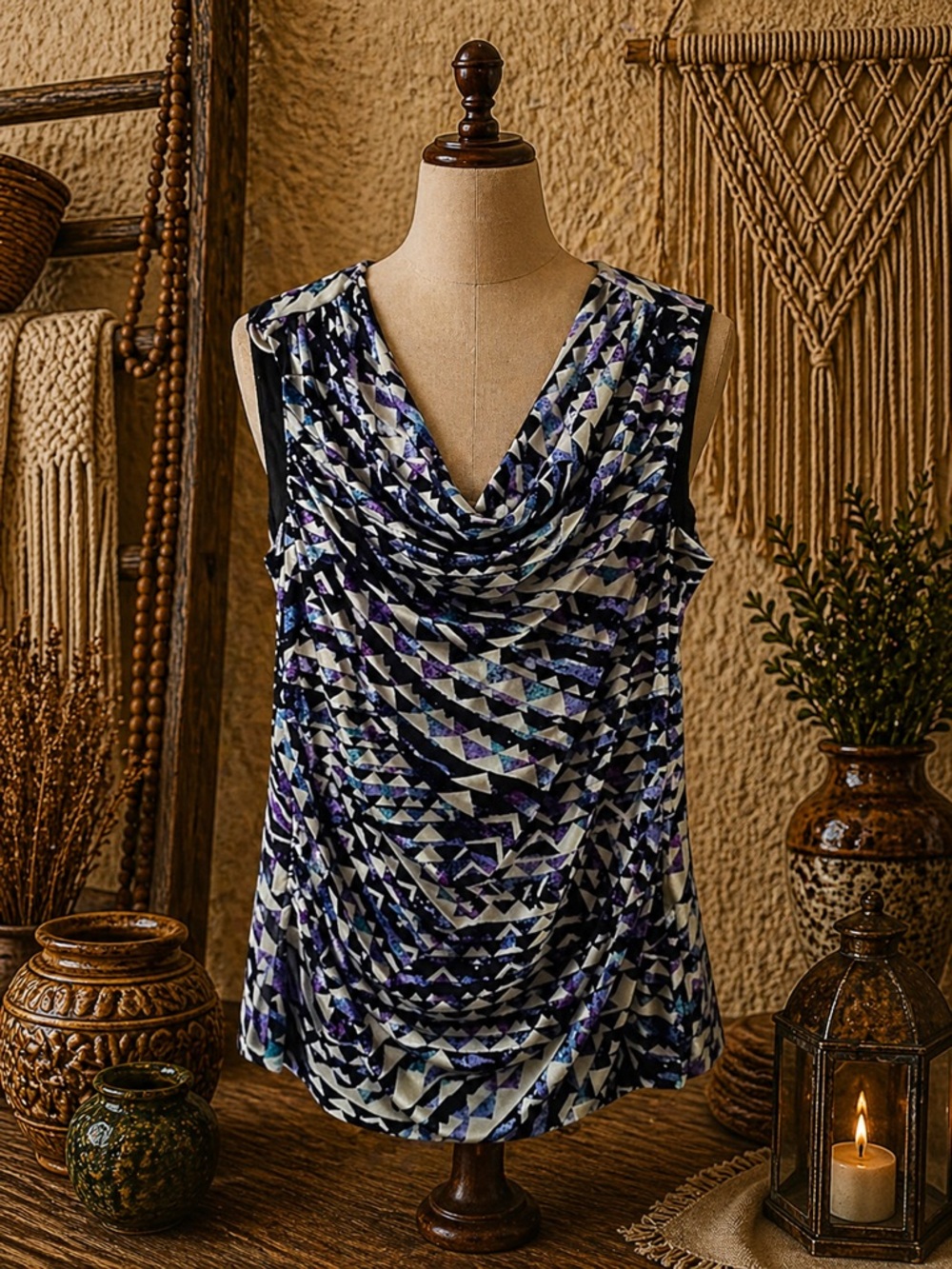 Cable & Gauge Geometric Sleeveless Top XL‎